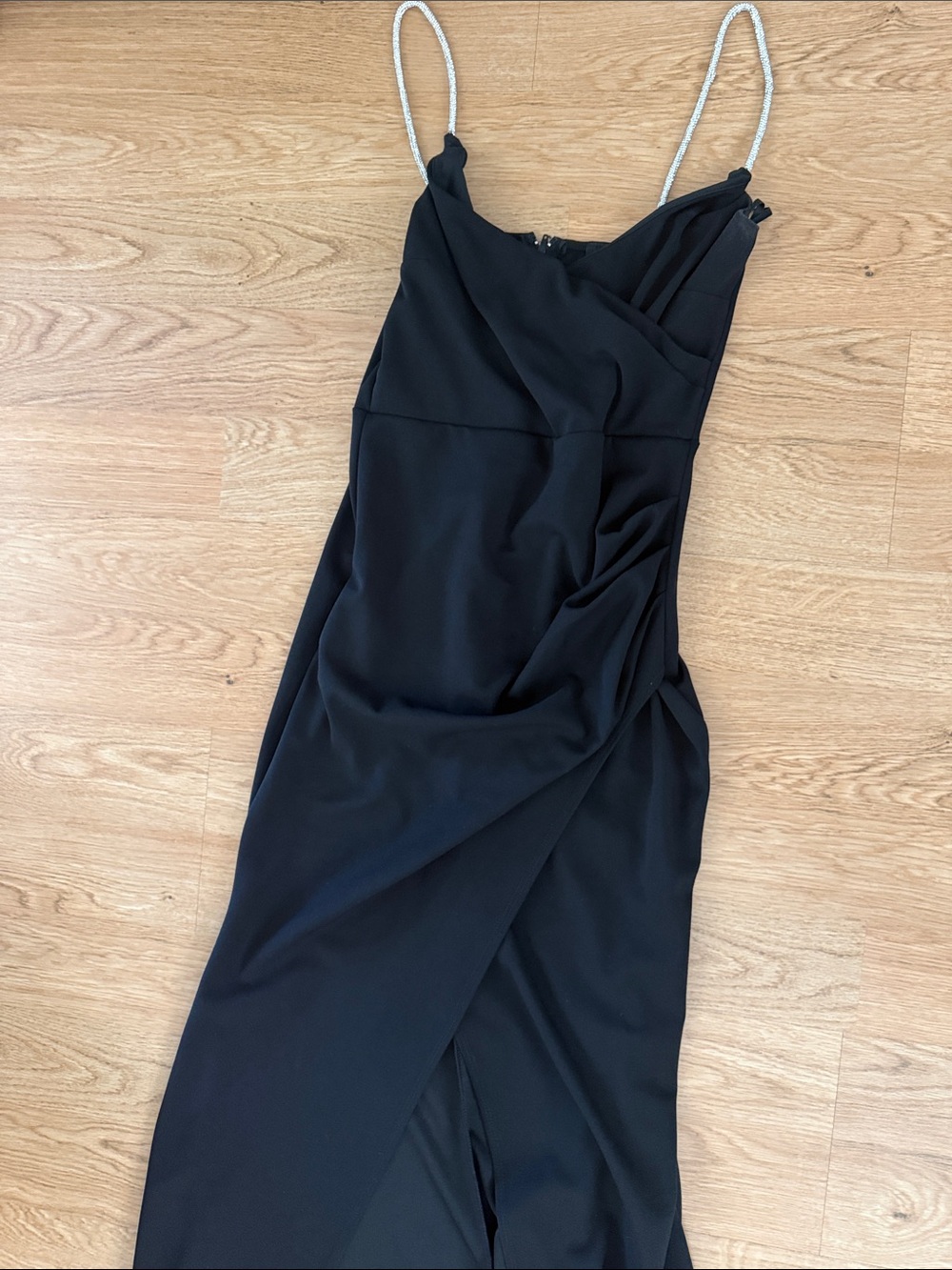 Windsor Black One-Shoulder Slip Dress with Beaded Strap
